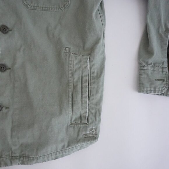 Y2K Abercrombie & Fitch Olive Green Button Up Distressed Outdoor Safari Jacket M - Picture 8 of 11